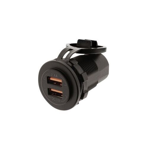 DUAL USB SOCKET PORT A- 5v 2.4a PORT B- QC3.0 3.6-12v 18w ( 10 pack )