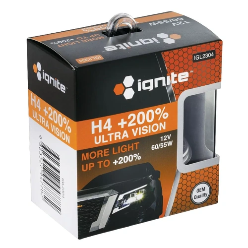 Ignite H4 +200% 60/55W Halogen Globes with P43T-38 Base - 2pk