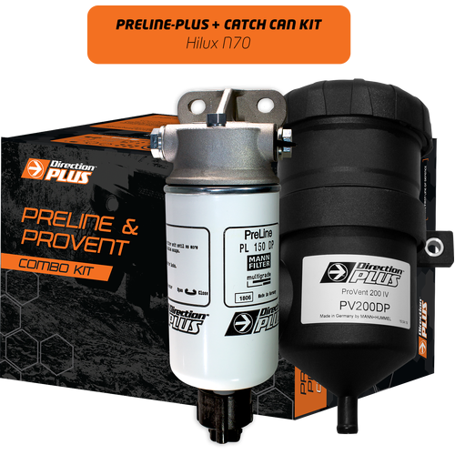 Direction Plus Preline-Plus Pre-Filter + Provent Ultimate Catch Can Kit -  Suits Toyota Hilux N70 