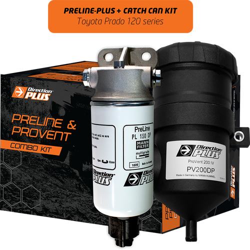 Direction Plus Preline-Plus Pre-Filter + Provent Catch Can Kit - Suits Toyota Prado 120 Series 