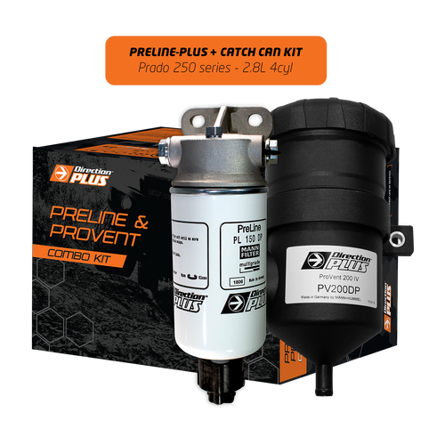 Direction Plus Preline-Plus Pre-Filter + Provent Ultimate Catch Can Dual Kit - Suits Toyota Prado 250 Series