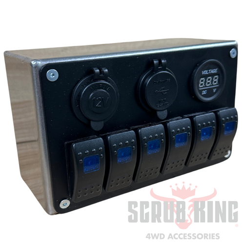 6 WAY Switch Panel with Dual USB 4.2A and Blue LED Voltmeter