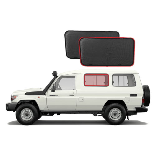 Suits Toyota LandCruiser Troop Carrier Second Row Port Window Shades (75/78 Series; 1984-Present)